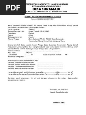 SURAT KETERANGAN HARGA TANAHdoc | PDF