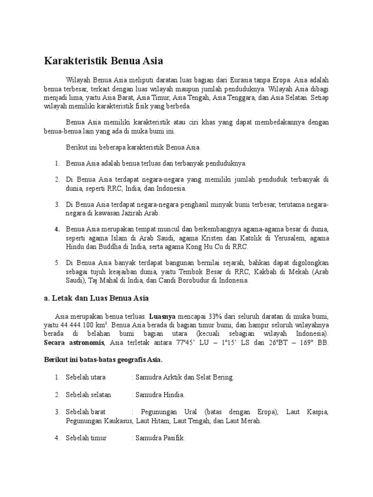 Karakteristik Benua Asia | PDF
