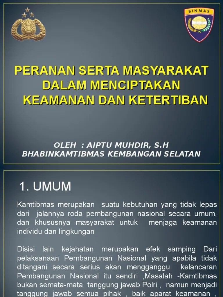 Paparan Peran Serta Masyarakat Dalam Menjaga Kemanan Lingkungan | PDF