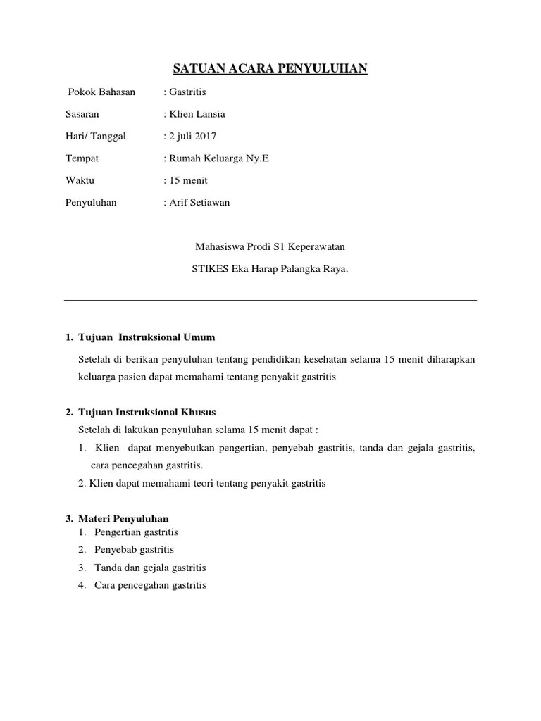 Satuan Acara Penyuluhan Gastritis Lansia | PDF