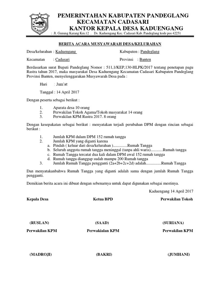Contoh Berita Acara Musyawarah Desa - Contoh Resource