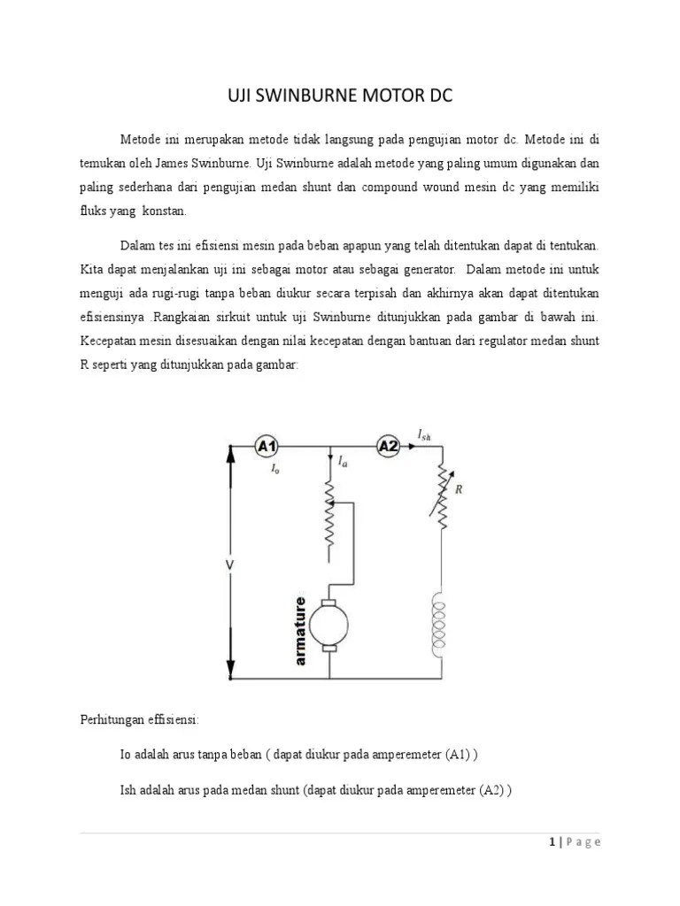 Uji Swinburne Motor DC | PDF | Generator Listrik | Kuantitas Fisik