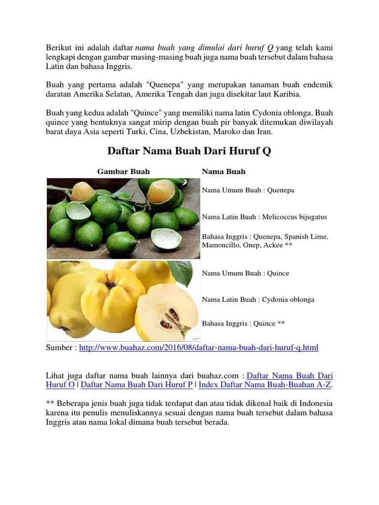 Nama Buah Dari Huruf Q | PDF