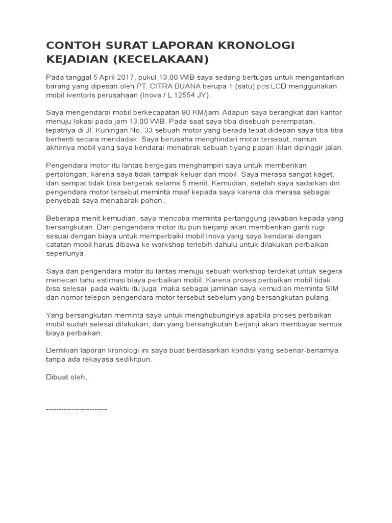 Contoh Surat Laporan Kronologi Kejadian | PDF
