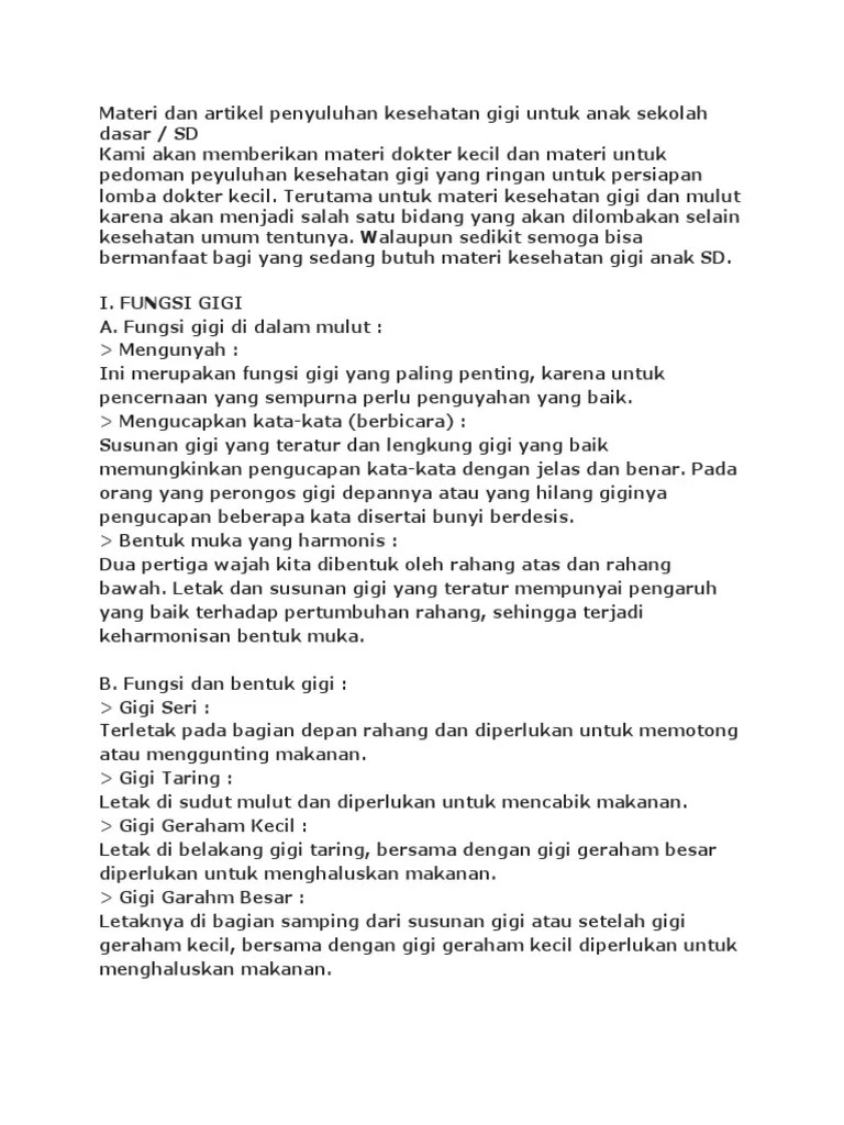 Materi Dan Artikel Penyuluhan Kesehatan Gigi Untuk Anak Sekolah Dasar | PDF