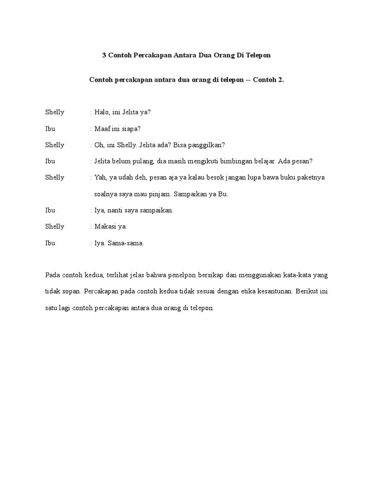 3 Contoh Percakapan Antara Dua Orang Di Telepon | PDF