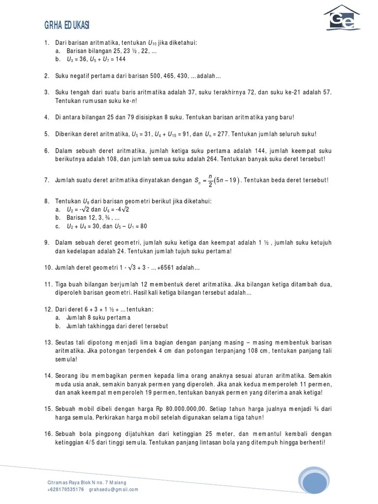 Tiga Buah Bilangan Membentuk Barisan Aritmatika Dengan Beda 3 - Terkait  Perbedaan