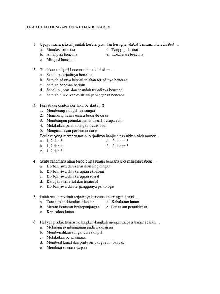 Soal Mitigasi Kelas X | PDF