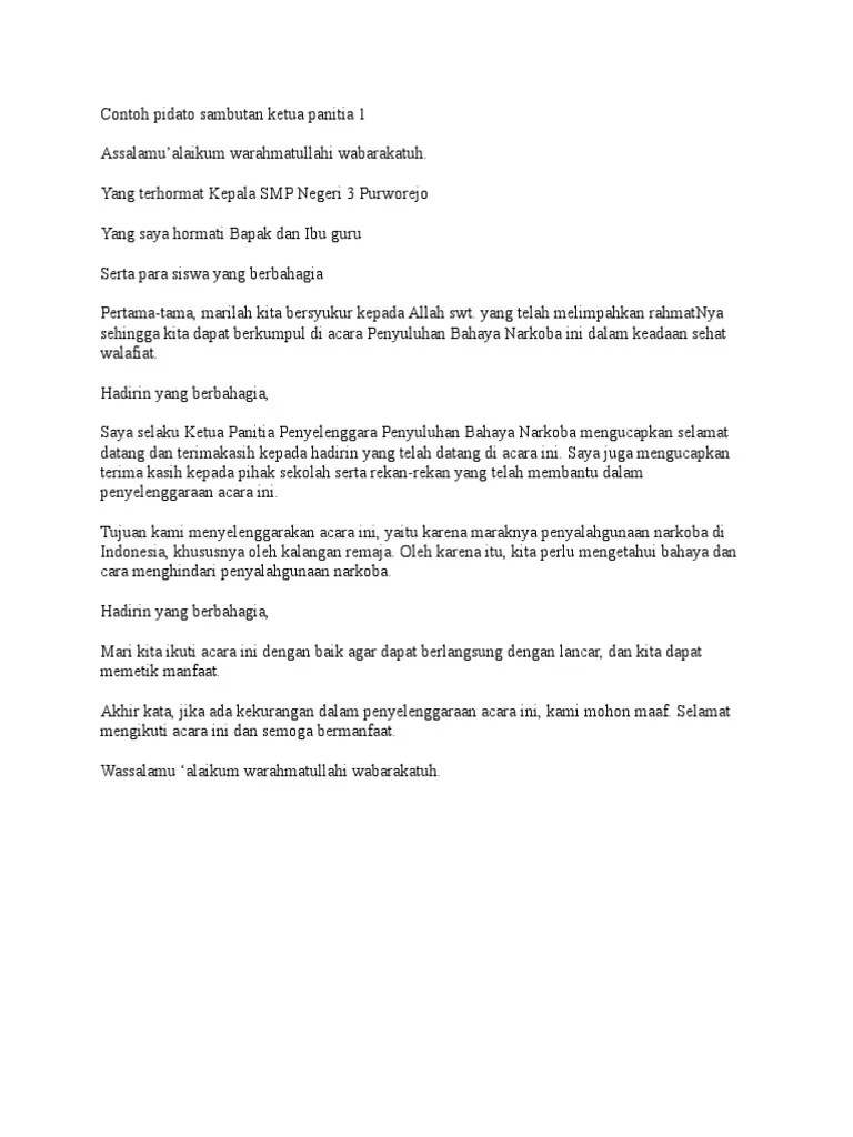 Contoh Pidato Sambutan Ketua Panitia 1 | PDF