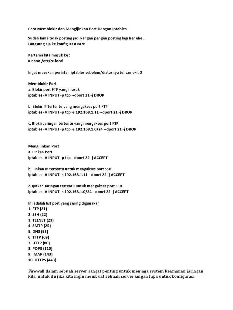 Cara Memblokir Dan Mengijinkan Port Dengan Iptables | PDF