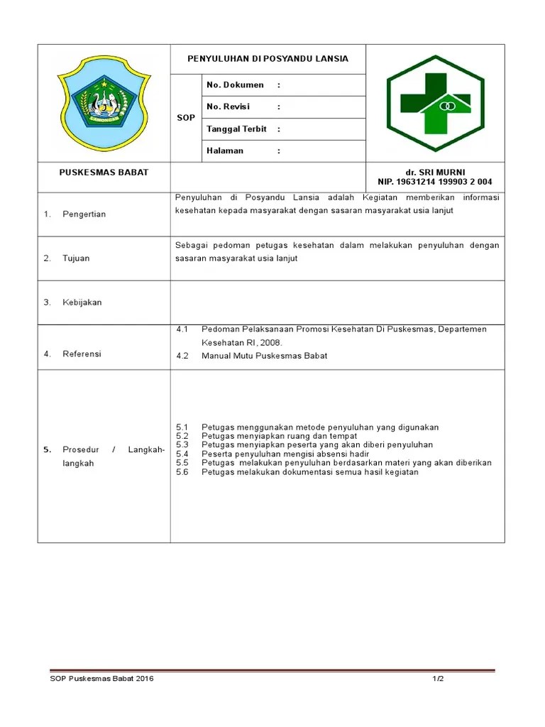 SOP Penyuluhan Di Posyandu Lansia | PDF