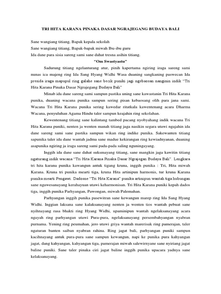 Pidarta Tri Hita Karana Pinaka Dasar Ngrajegang Budaya Bali | PDF