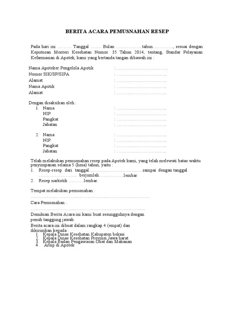 Format Berita Acara Pemusnahan Resep | PDF