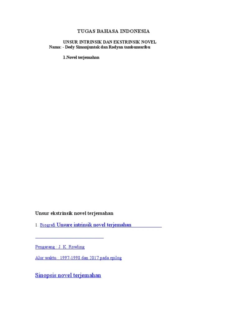 Unsur Ekstrinsik Novel Terjemahan | PDF