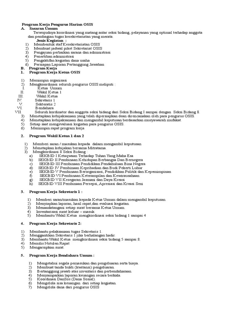 Program Kerja Pengurus Harian OSIS | PDF