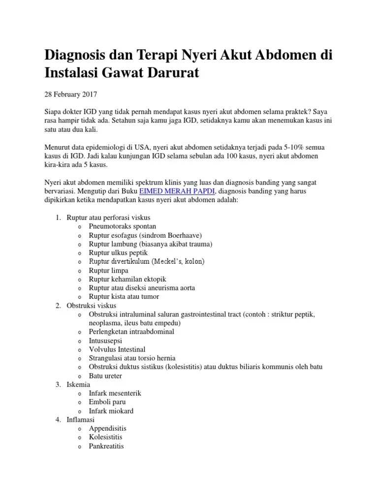 Diagnosis Dan Terapi Nyeri Akut Abdomen Di Instalasi Gawat Darurat | PDF