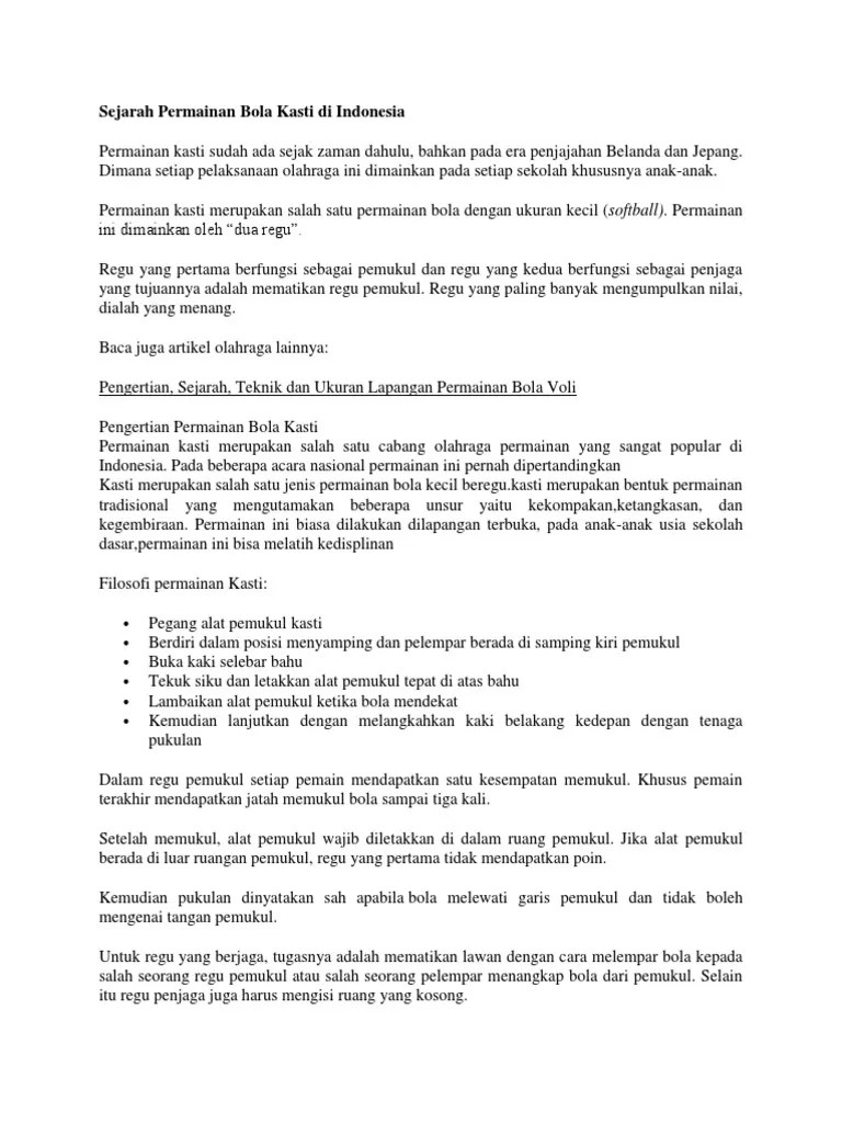 Sejarah Permainan Bola Kasti Di Indonesia | PDF