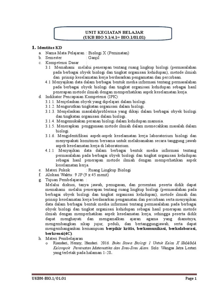 Ukb Bio 1-1 Ruang Lingkup Biologi-Gunarta Sman 4 Malang | PDF