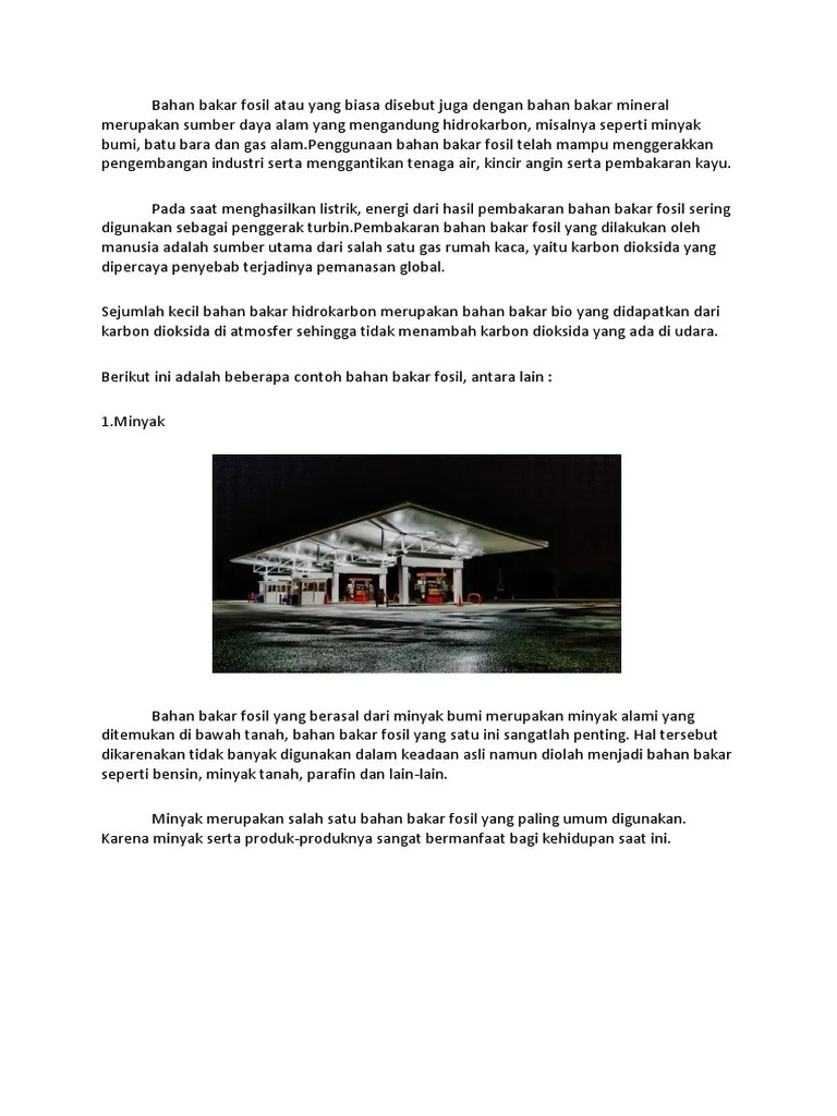 Bahan Bakar Fosil Atau Yang Biasa Disebut Juga Dengan Bahan Bakar Mineral  Merupakan Sumber Daya Alam Yang Mengandung Hidrokarbon | PDF