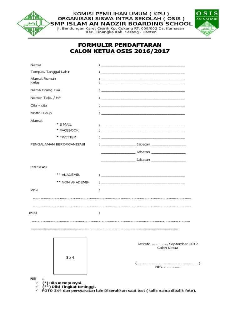 Formulir Pendaftaran Ketua Osis | PDF