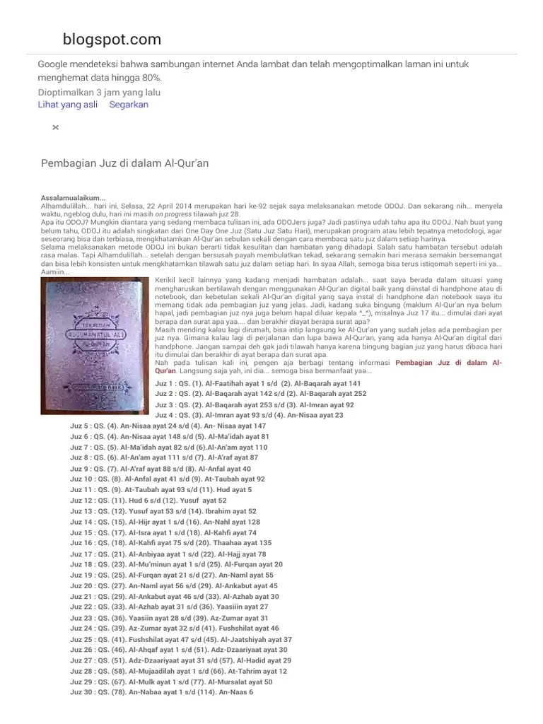 Pembagian Juz Di Dalam Al-Qur&rsquo;an | PDF