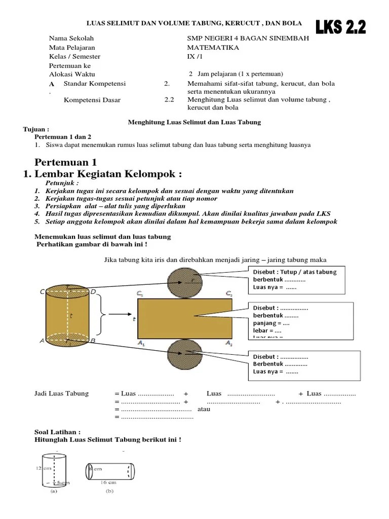 LKS 2.2.1 Luas Selimut Tabung | PDF