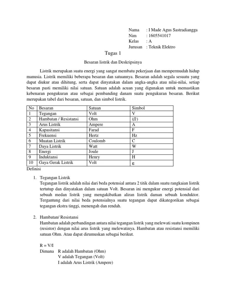 Besaran Listrik Dan Deskripsi Sederhananya | PDF