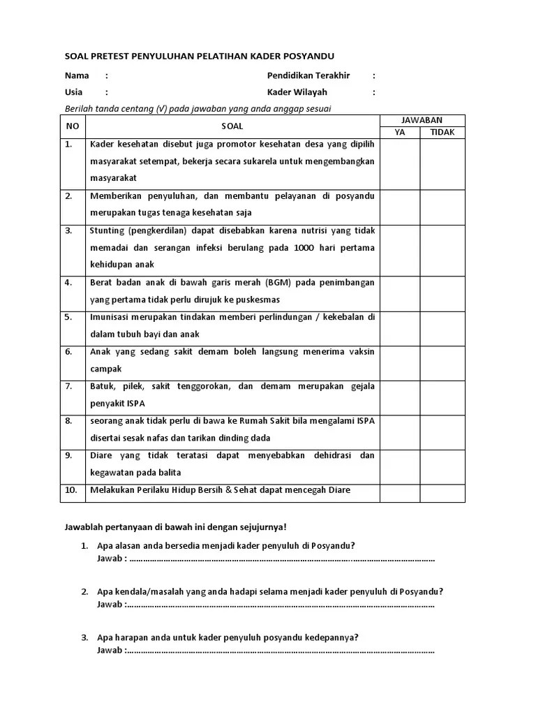 Soal Pre-Post Tes Pelatihan Kader Posyandu | PDF