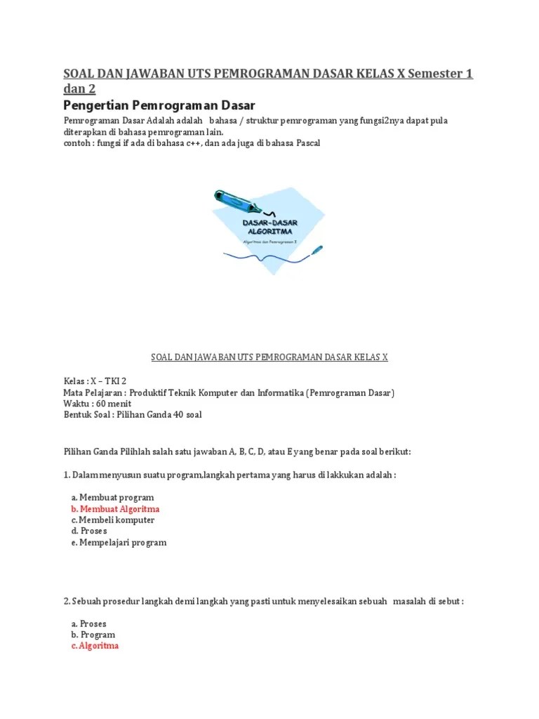 Pemrograman Dasar Kelas X Semester 1 Dan 2 | PDF