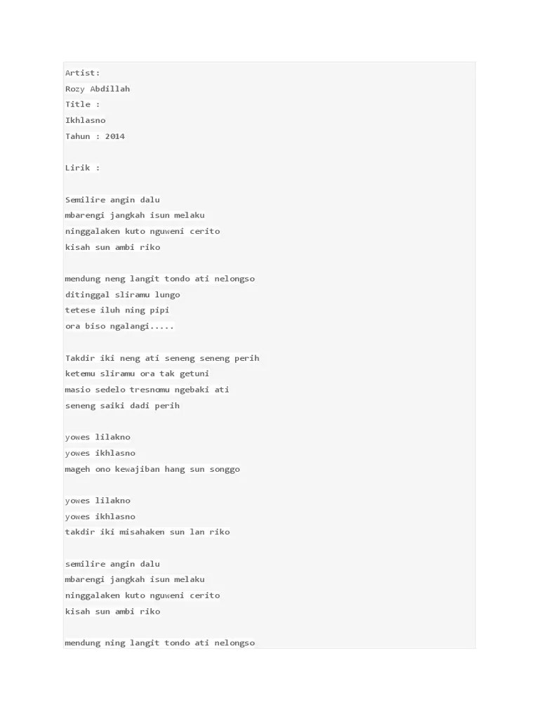 Lirik Lagu Iklasno Lengkap | PDF