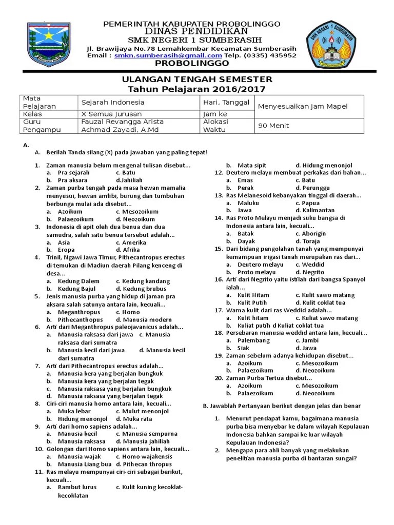 Soal Bahasa Indonesia Kelas X Semester 1 Beserta Jawaban