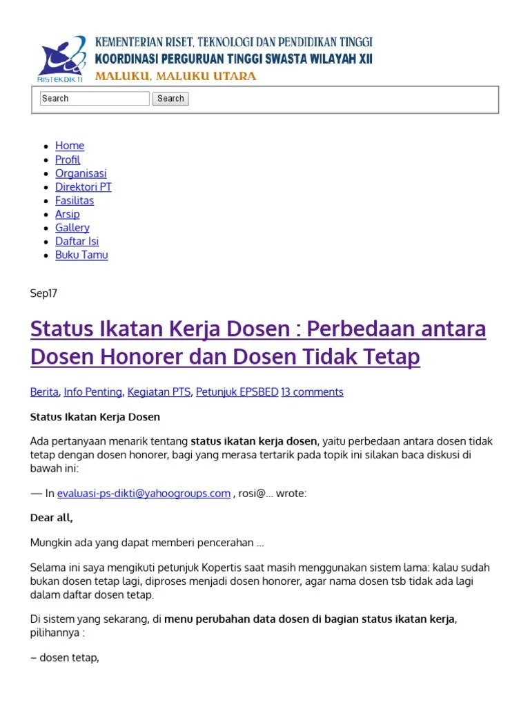 Status Ikatan Kerja Dosen - Perbedaan Antara Dosen Honorer Dan Dosen Tidak  Tetap | PDF