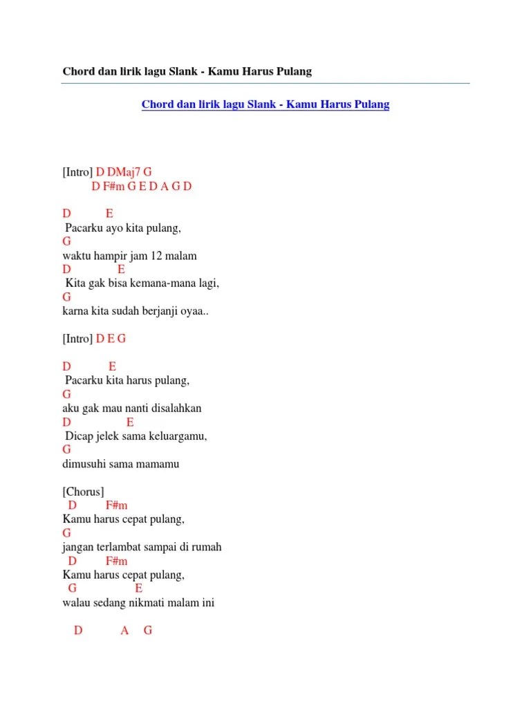 Kunci Gitar Lagu Slank Kamu Harus Cepat Pulang