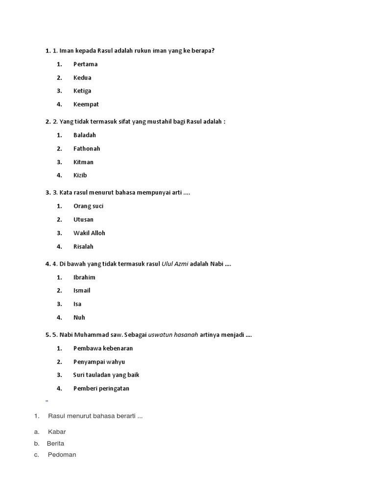 Dibawah Ini Yang Tidak Termasuk Rasul Ulul Azmi Adalah Nabi
