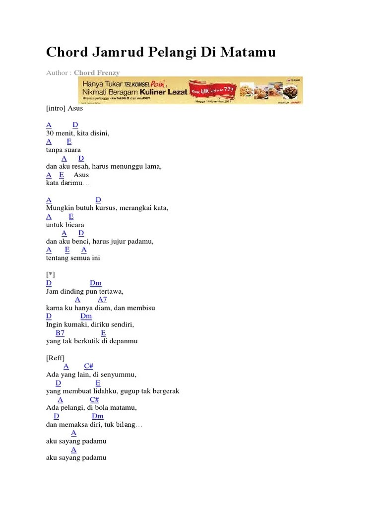 Kunci Dan Lirik Lagu Jamrud Pelangi Di Matamu