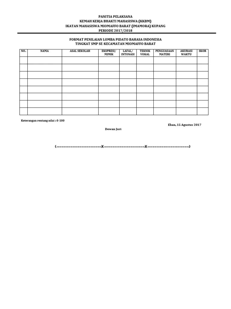 Kriteria Penilaian Lomba Pidato – Pigura