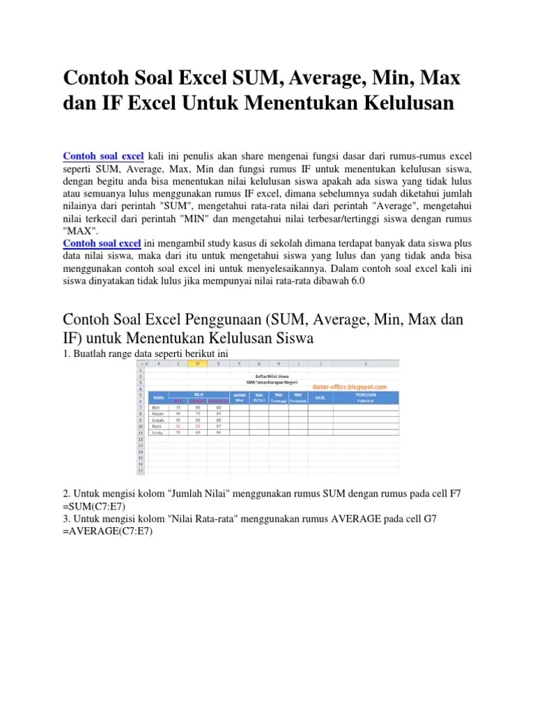 Contoh Soal Excel SUM | PDF