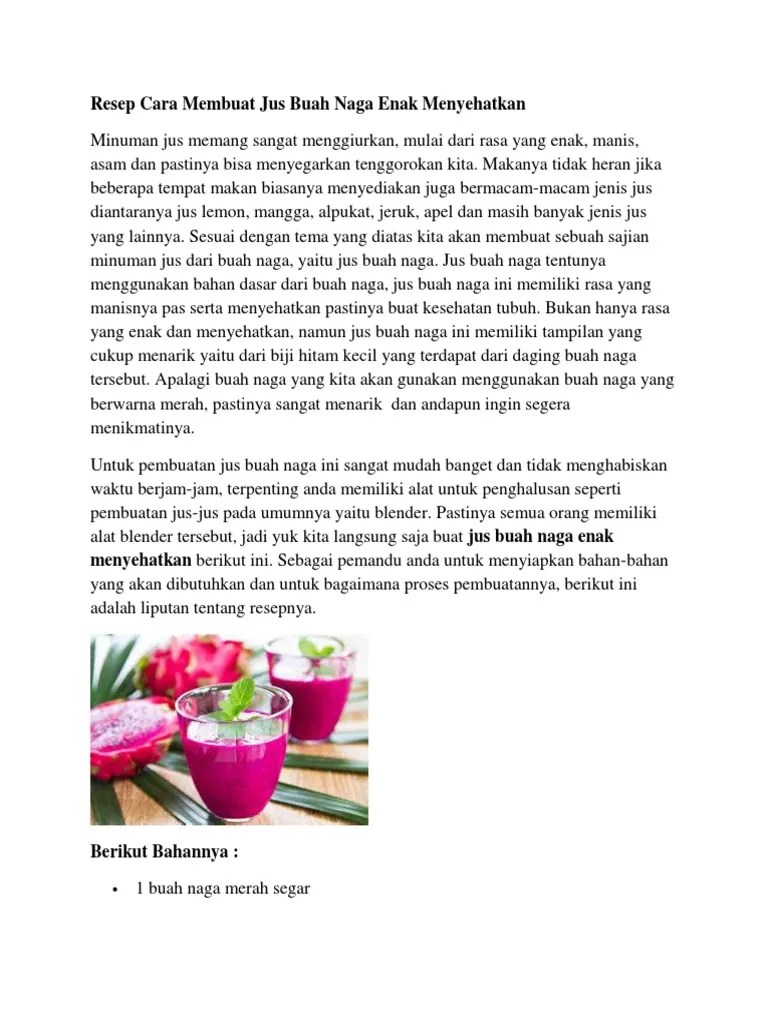 Resep Cara Membuat Jus Buah Naga Enak Menyehatkan | PDF
