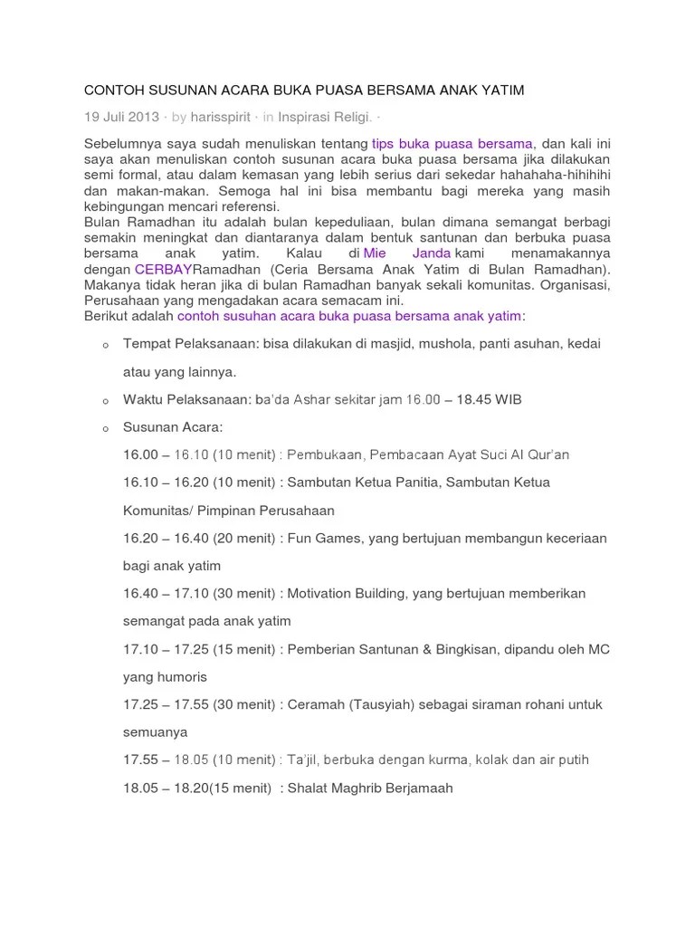 Contoh Susunan Acara Buka Puasa Bersama Anak Yatim | PDF