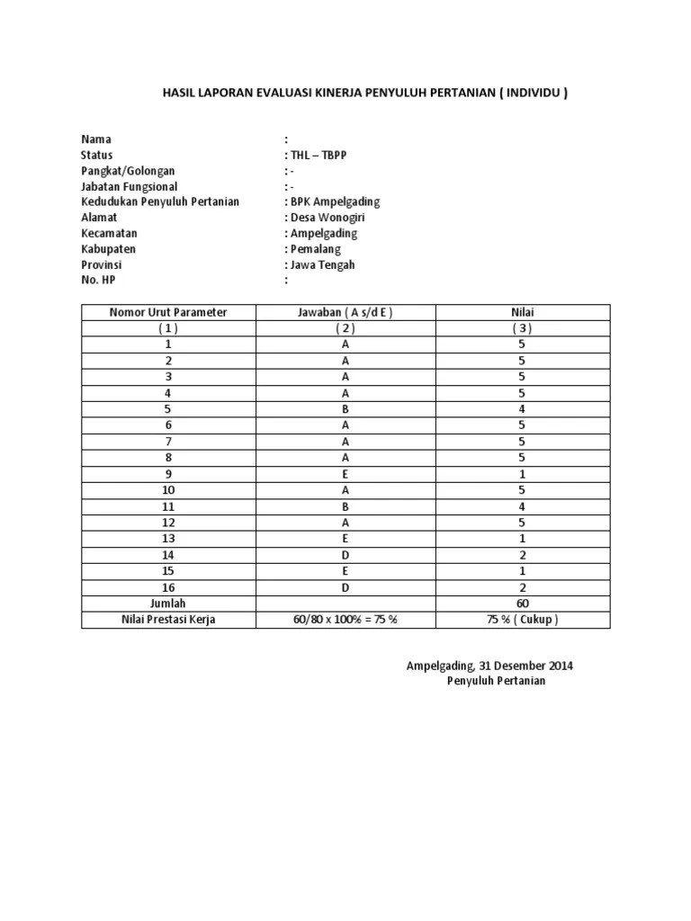 Hasil Laporan Evaluasi Kinerja Penyuluh Pertanian | PDF