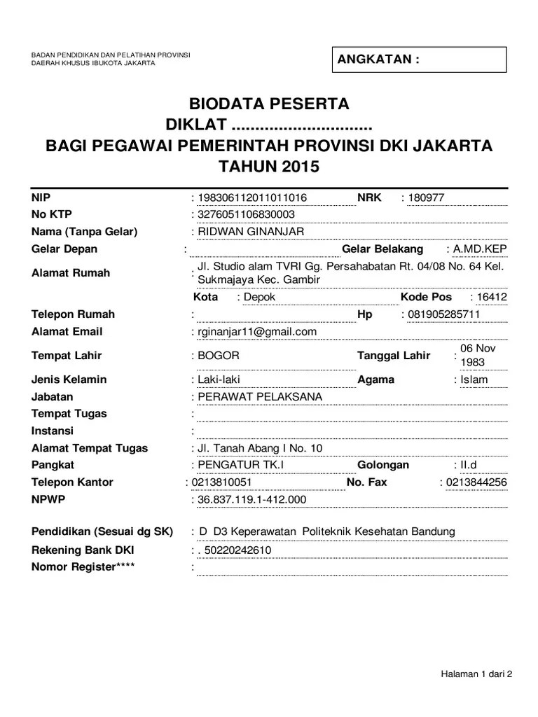 Biodata Ridwan Ginanjar | PDF
