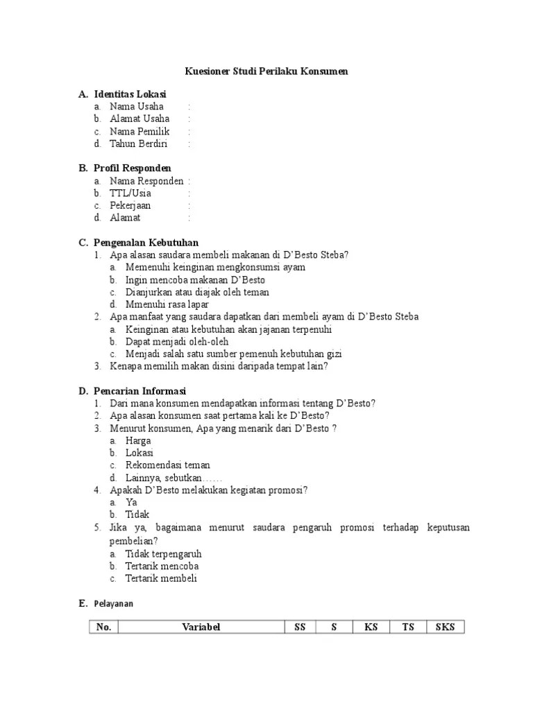Kuesioner Studi Perilaku Konsumen | PDF