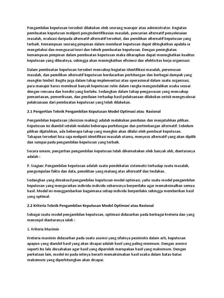 Pengambilan Keputusan Dalam Optimasi Determinasi | PDF