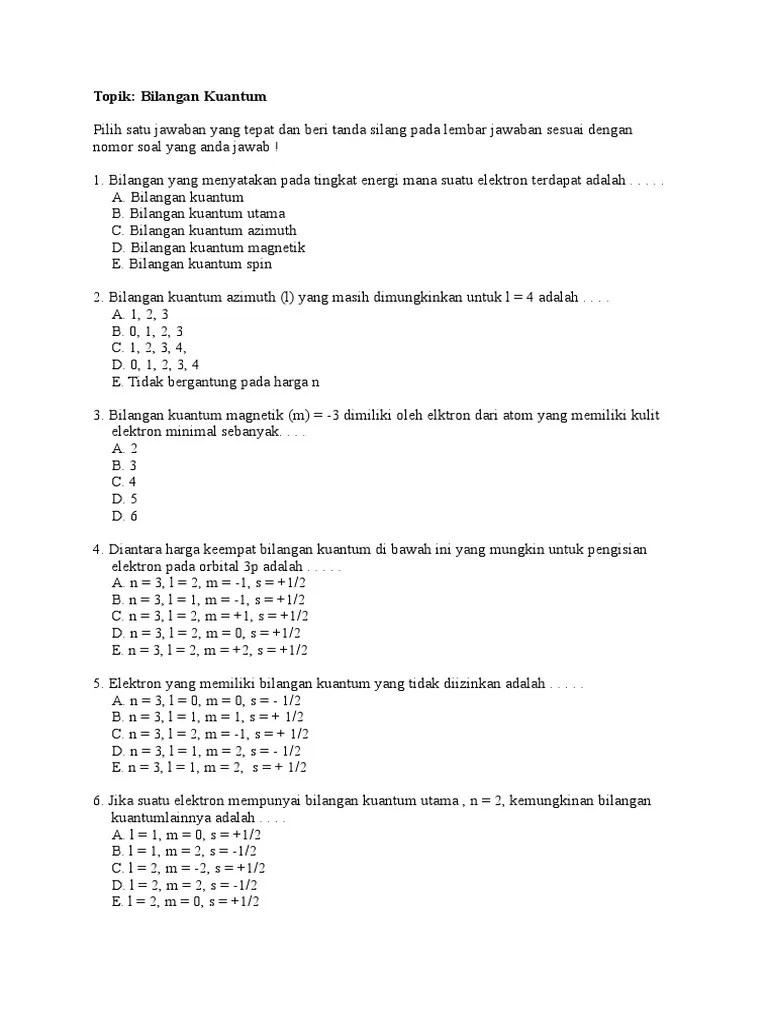 Soal Bilangan Kuantum | PDF