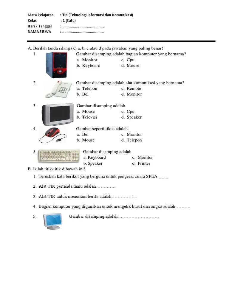 Soal Uts Tik Kelas 1 Semester 1