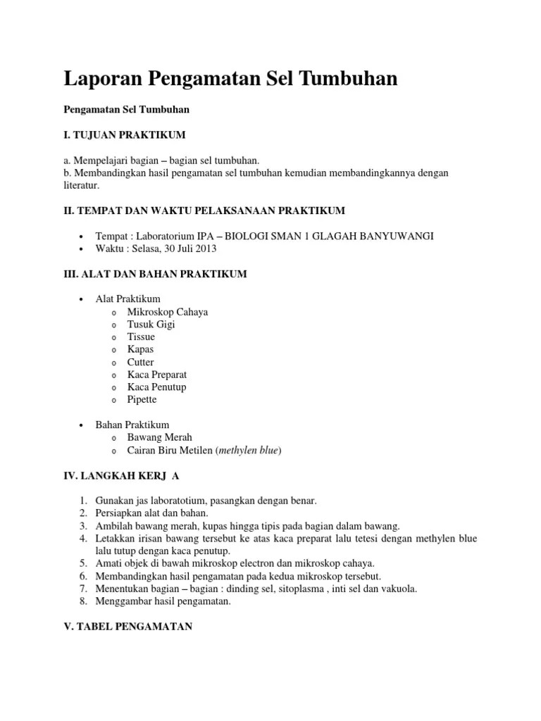 Contoh Laporan Praktikum Sel Tumbuhan