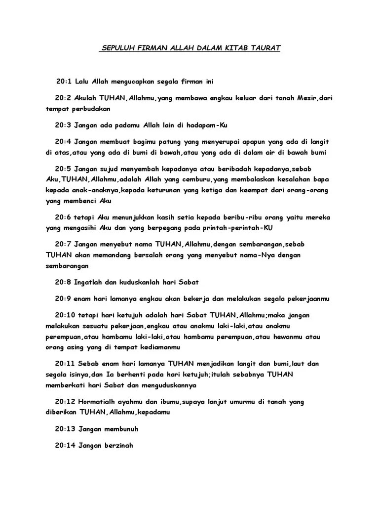 Tugas Agama 10 Firman Allah Dalam Kitab Taurat-Annisa Azzahra | PDF