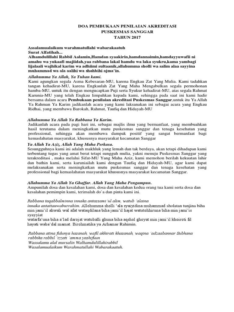 Doa Pembukaan Penilaian Akreditasi Puskesmas SANGGAR | PDF