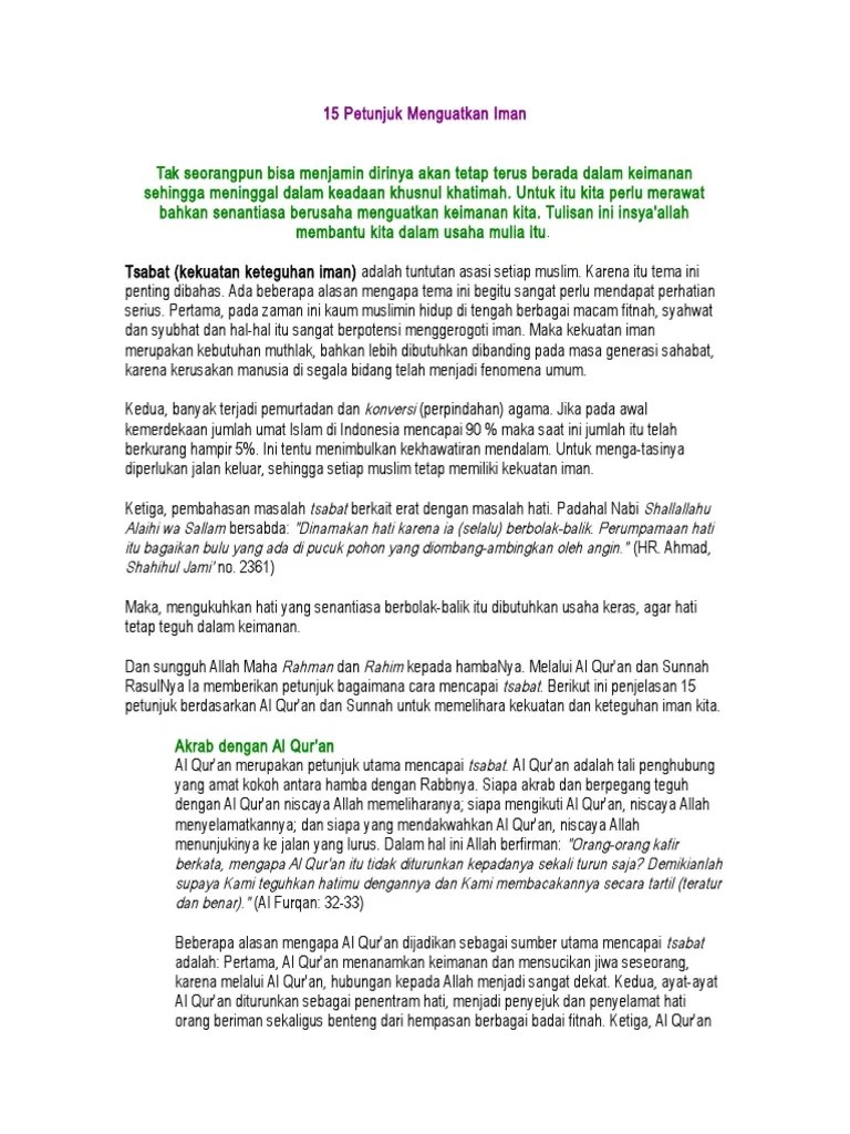 15 Petunjuk Menguatkan Iman | PDF