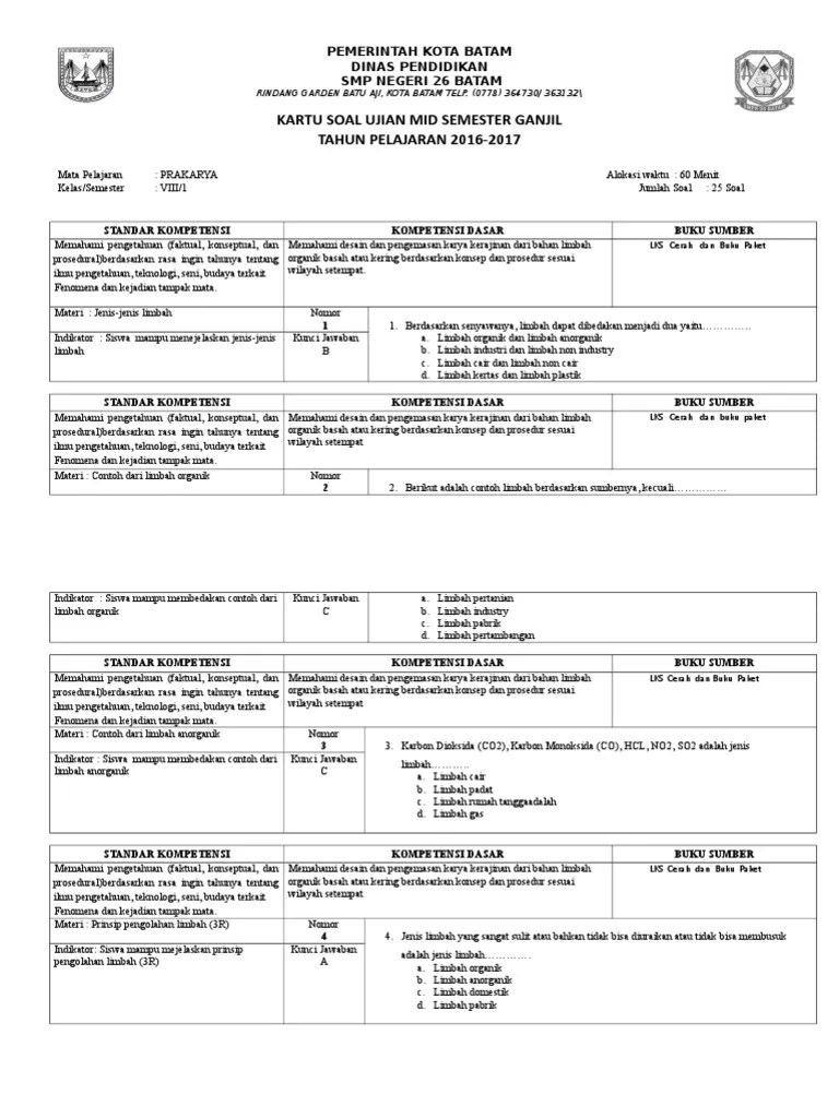 Soal Prakarya Kelas 7 Semester 2 Dan Kunci Jawaban – Dengan